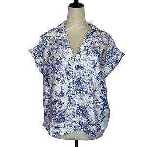 Joie J By Joie Blue and White Women's Printed Linen  Top